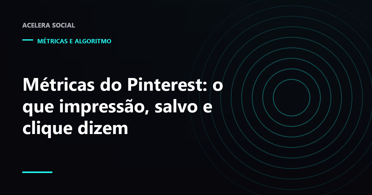 Tela de estatísticas do Pinterest com colunas de impressões, salvamentos e cliques ao lado de um pin vertical
